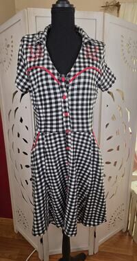 Sourpuss Dress Women's Plaid Retro Tattoo Rockabilly Black And White Short Sz Lg